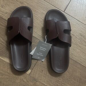 H&M Dark Brown Leather Slide Sandals